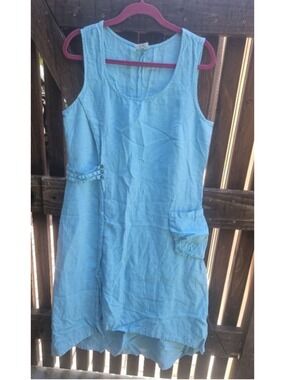 Vintage CLICK 100% Linen Dress Lagenlook Sleeveless Sundress Size XL